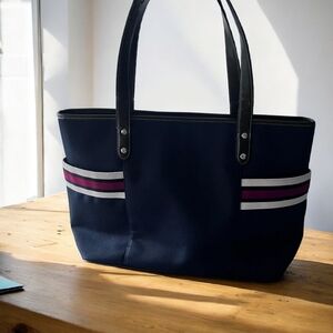 Amanda Smith Canvas Multi Compartment Laptop Work Tote Bag Purse Blue Red White